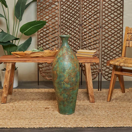 2.5ft. Green Ceramic Tall Distressed Antique Style Vase